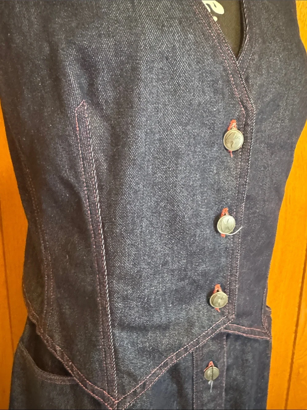 Halston 111 Women's Dark Indigo Denim Jacket and Vest & Skirt Set